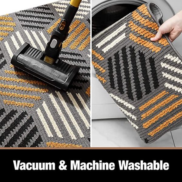 Grey Non-Slip Machine Washable Soft Doormat For Front Door Entry, Outdoor Dirt Trapper Mat