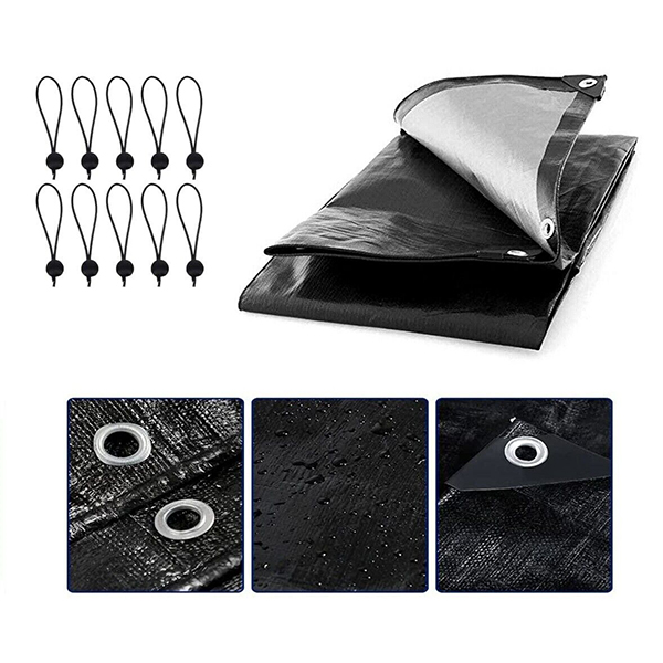 Heavy Duty 235 GSM Black Tarpaulin Waterproof  Cover Tarp + 10 Bungee Balls