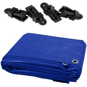 60GSM Blue Tarpaulin Waterproof Cover Tarp Ground Sheet + 4 Tarp Clips