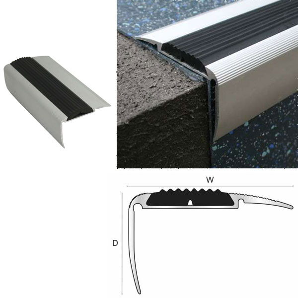 Non Slip Aluminium Stair Nosing With Black Rubber Insert