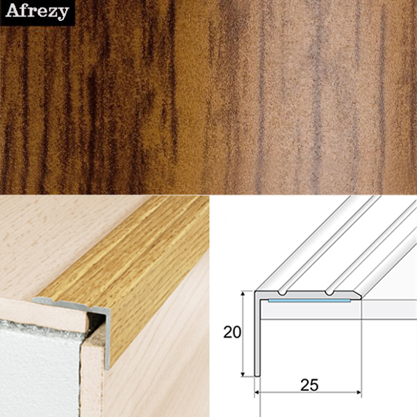 Non Slip Aluminium Wood Effect Stair Nosing Edge Trim Self Adhesive