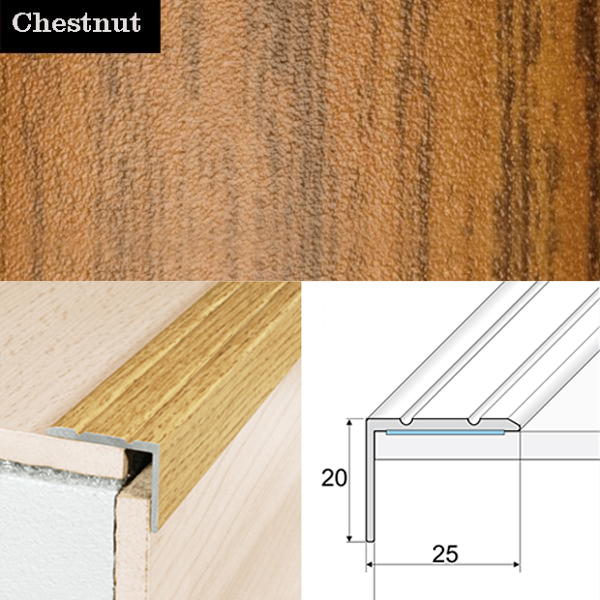 Non Slip Aluminium Wood Effect Stair Nosing Edge Trim Self Adhesive