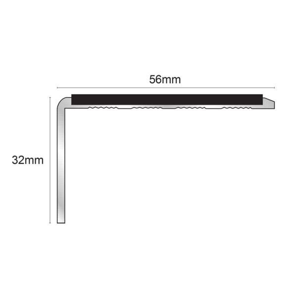 Aluminium Commercial Stair Nosing 56mm x 32mm Edge Trim With Non Slip Pvc Insert 