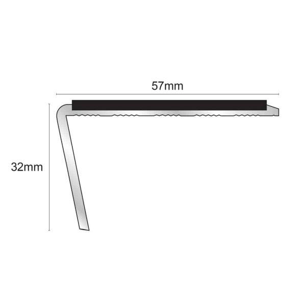 Non Slip Aluminium Commercial Stair Nosing 57mm x 32mm Edge Trim With Pvc Insert 