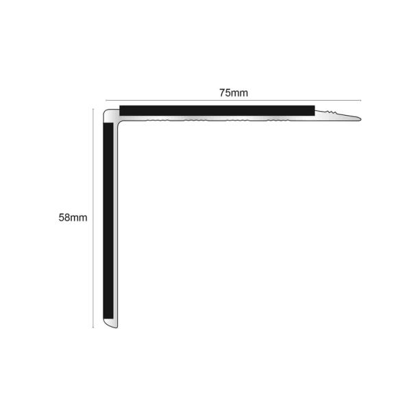 Commercial Stair Nosing 75mm x 58mm Edge Trim With Pvc Insert Aluminium Non Slip