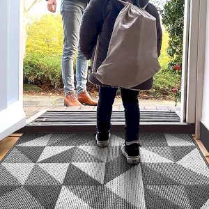 Non-Slip Machine Washable Entrance Rug Indoor Mat , Absorbent Plaid Mat for Muddy Wet Shoes and Paws
