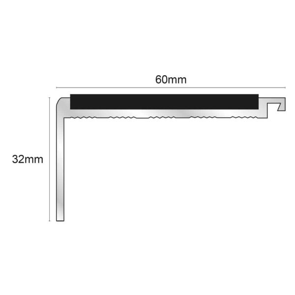 Commercial Stair Nosing 60mm x 32mm With PVC Insert Non Slip