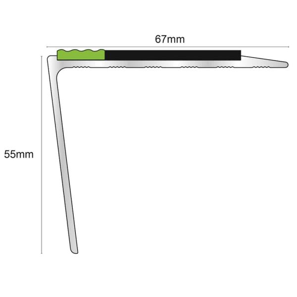 Non Slip Commercial Stair Nosing 67mm x 55mm Edge Trim With Pvc Insert DDA Compliant Aluminium