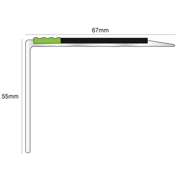 Commercial Stair Nosing 67mm x 55mm Edge Trim With Pvc Insert Non Slip DDA Compliant Aluminium