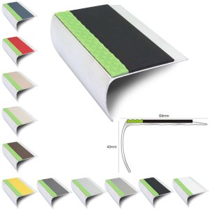 Commercial Stair Nosing 69mm x 40mm Edge Trim With Pvc Insert Non Slip