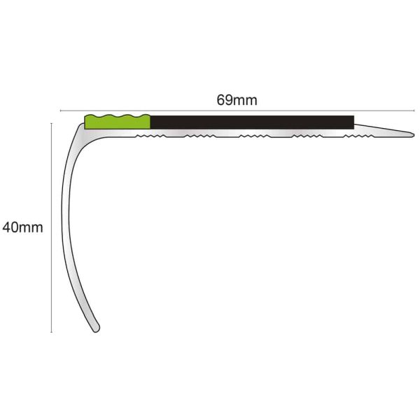 Commercial Stair Nosing 69mm x 40mm Edge Trim With Pvc Insert Non Slip