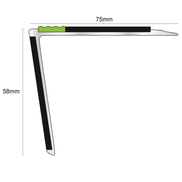 Commercial Stair Nosing 75mm x 58mm Edge Trim With Pvc Insert  DDA Compliant Aluminium