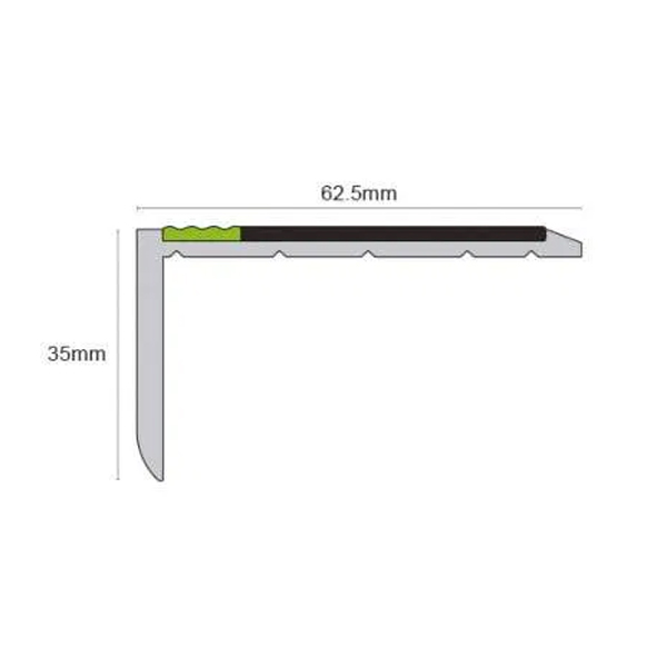 Aluminator Commercial Stair Nosing 62.5mm x 35mm Non Slip PVC Insert Tredsafe Heavy Duty