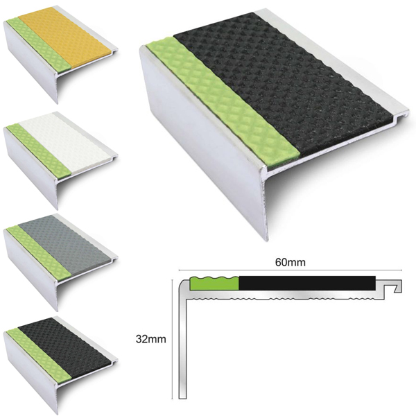 Commercial Stair Nosing 60mm x 32mm With PVC Insert step edge protection Tredsafe