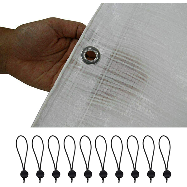 Premium Line 90 GSM White Tarpaulin Waterproof Camping Ground Sheet + 10 Bungee Balls