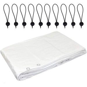 Premium Line 90 GSM White Tarpaulin Waterproof Camping Ground Sheet + 10 Bungee Balls