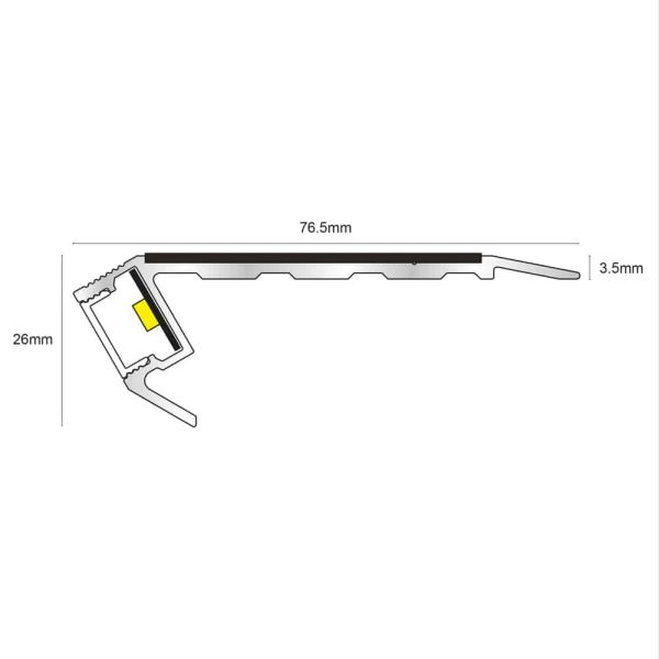 Stair Nosing Vision Light Down 76.5mm x 26mm Non Slip Stair Nosing Tredsafe