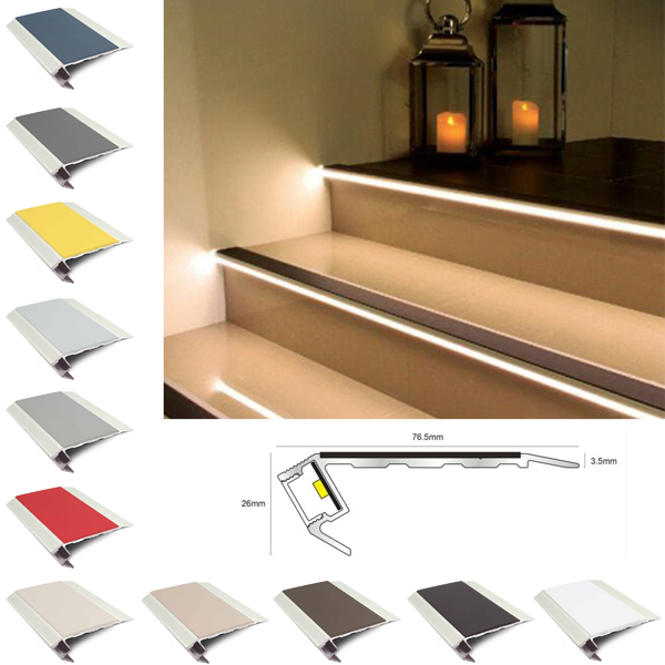 Stair Nosing Vision Light Down 76.5mm x 26mm Non Slip Stair Nosing Tredsafe