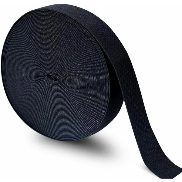 25mm Premium Grade Black Flat Elastic Stretch Webbing Strap