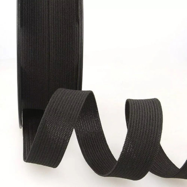 25mm Premium Grade Black Flat Elastic Stretch Webbing Strap