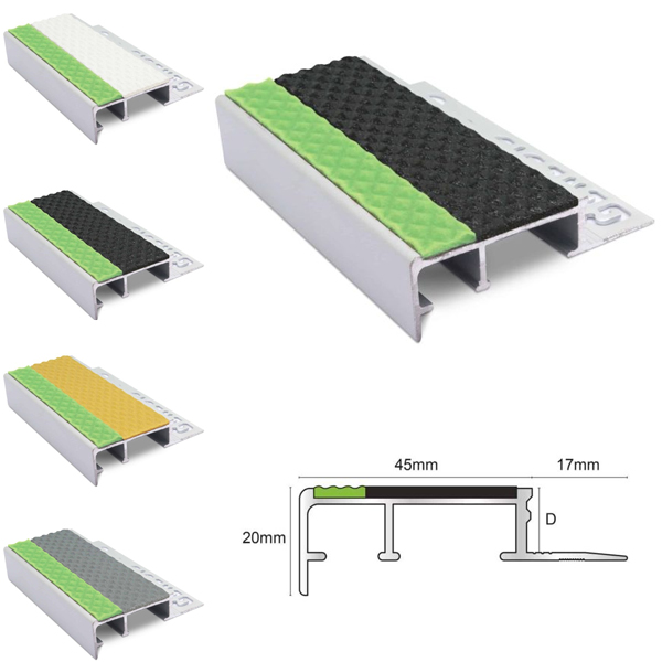 Tile-In Slimline Stair Nosing For 10mm Flooring Tredsafe  Non Slip PVC Insert