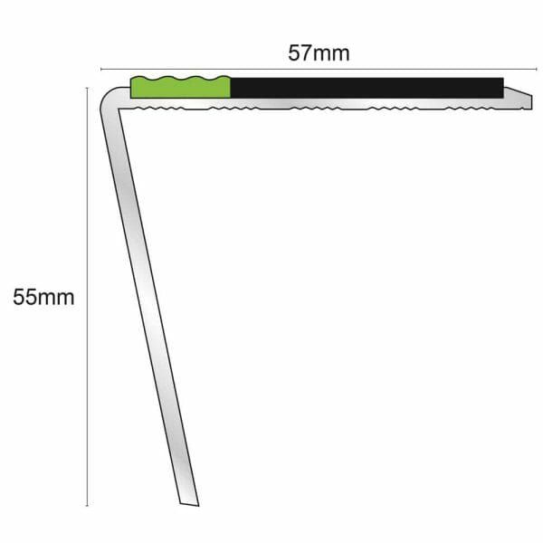 DDA Compliant Aluminium Non Slip Stair Nosing Edge Trim With Pvc Insert 57 x 55mm