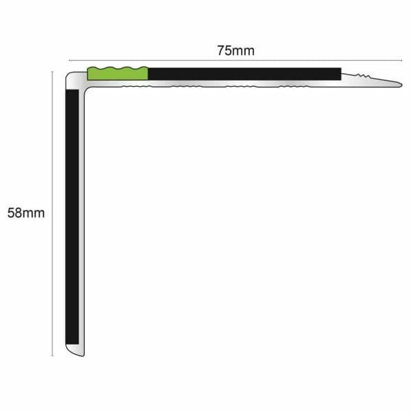 DDA Compliant Aluminium Non Slip Stair Nosing Edge Trim With Pvc Insert 75 x 58mm