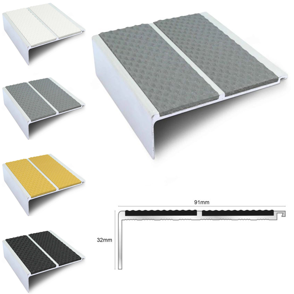 Commercial Stair Nosing 91mm x 32 mm Non Slip PVC Insert Tredsafe