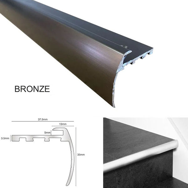 TVB Anodised Aluminium Bull Nose LVT Stair Nosing Edge Profile For 5mm Flooring