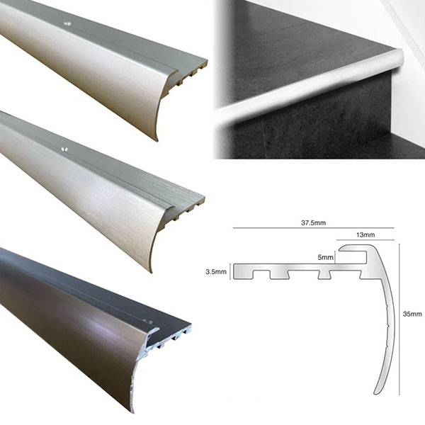 TVB Anodised Aluminium Bull Nose LVT Stair Nosing Edge Profile For 5mm Flooring